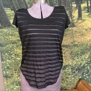 Sheer solid stripped T-shirt